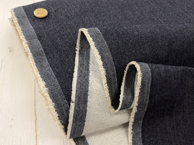 【反売り】  ややハリ感のあるデニム裏パイルストレッチ　ダークネイビー系[ 幅１４０ｃｍ×約６ｍ ］