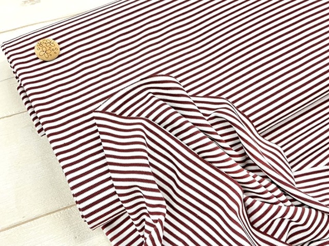 【反売り】 Ｔ／Ｃスムースボーダーニット　ダークレッド×オフ系 [ 幅１３０ｃｍ×約(３ｍ＋２ｍ) ］
