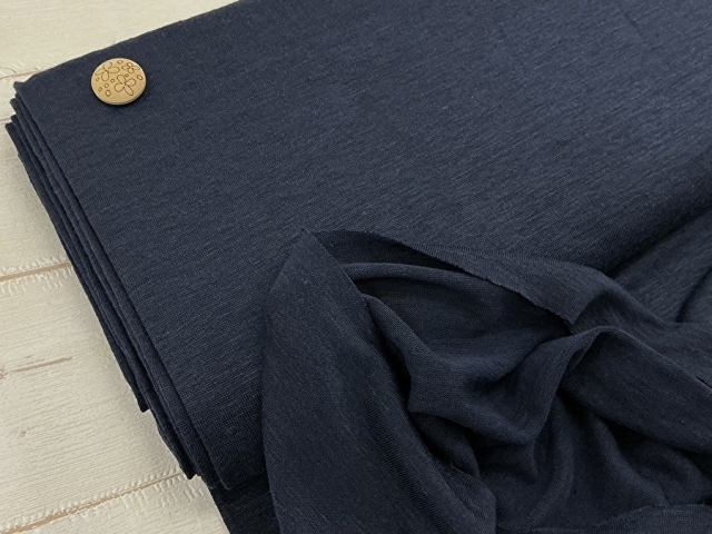 【反売り】リネンポリエステルスラブ天竺ニット　ネイビー系 [ 幅１２５ｃｍ×約(３.５ｍ＋１ｍ) ］