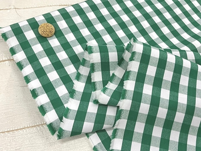現品処分！タイプライター風ギンガムチェック  　グリーン×オフ系[ 幅１１５ｃｍ×２ｍ ]