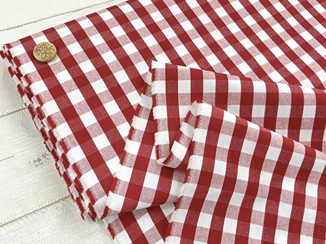 反売り】タイプライター風ギンガムチェック レッド×オフ系[ 幅