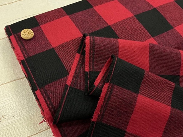 【反売り】ややハリ感のある両面微起毛ブロックチェックビエラ　 レッド×ブラック系[ 幅１１５ｃｍ×約３ｍ ]