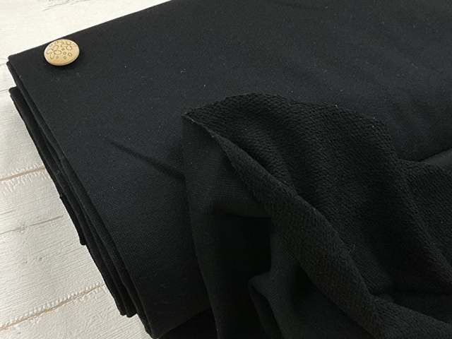 【反売り】ややしっかりとした裏毛ニット　ブラック系 [ 約１２５ｃｍ ×約４ｍ ］