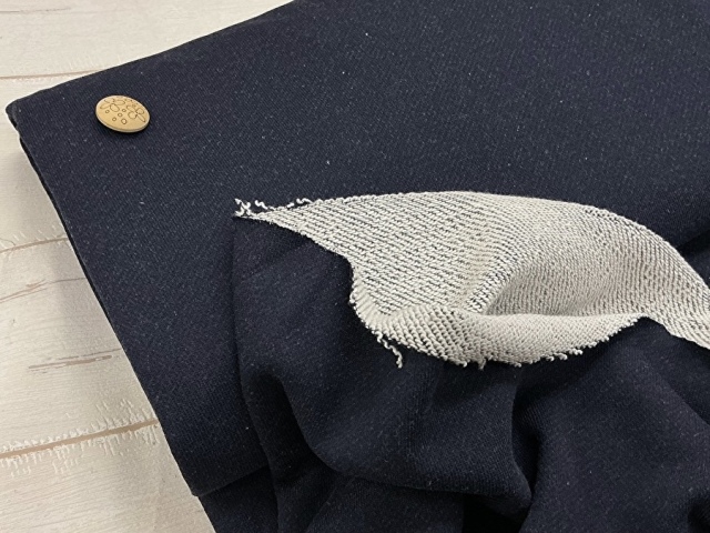 訳あり！現品処分！味のあるヴィンテージライクな色合い『 エコポリコット裏毛ニット 』　ダークネイビー系 [ 幅１７０ｃｍ×約２.５ｍ ］