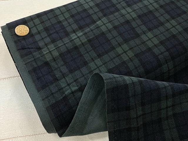 【反売り】２１ウェールコーデュロイプリント　ブラックウォッチ系 [ 幅１０５ｃｍ×約５ｍ ］