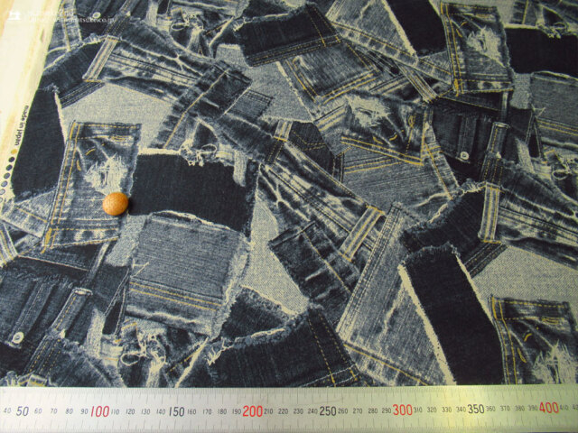 コットン オックスプリント】 デニム調☆ランダムジーンズパッチ