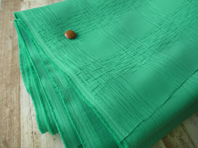 【反売り】　光沢感のあるポリエステルジャガード『かすれBIGチェック柄』　エメラルドグリーン　[５ｍカット・１０ｍ カット]