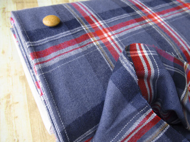 【反売り】 ワイド幅　表起毛タータンチェック　ヒヤシンス×レッド系　[ メーター選択制 ]