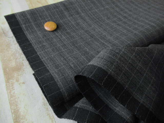 【反売り】　幅１５０ｃｍ・Ｔ/Wトロピカルクロス格子チェック　チャコール系　[ メーター選択制 ]