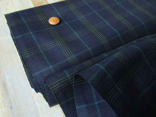 【反売り】 Ｔ/Wトロピカルクロスチェック　ネイビー系  [ 幅１５０ｃｍ×約５ｍ ]