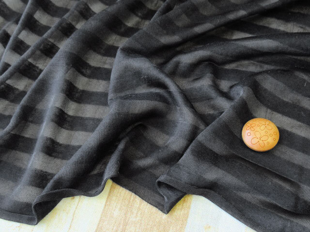 アウトレット!　薄手ボーダーニット　ブラック　約１．５ｍカット