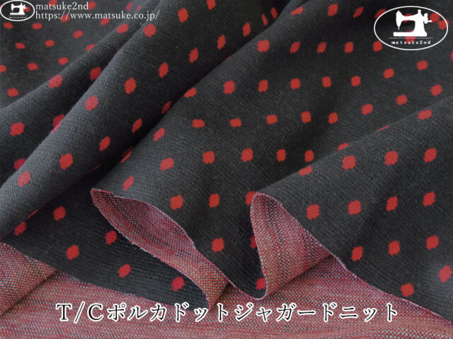 【デッドストック反】　Ｔ/Ｃポルカドットジャガードニット　すみぐろ×レッド