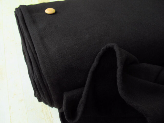 【反売り】デルタコット裏毛先起毛ニット　ブラック系[ 幅１４０ｃｍ×約(２．５ｍ＋１ｍ)巻 ]
