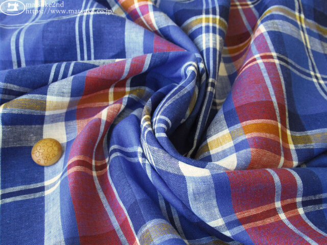 お買い得！ 映えるビッグチェック柄！薄手コットンリネンキャンバス