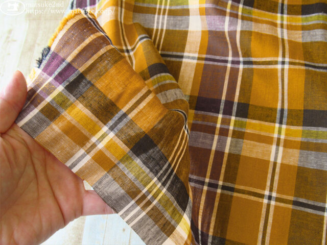 お買い得！ 映えるビッグチェック柄！薄手コットンリネンキャンバス