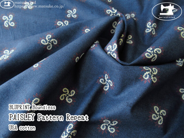 お買い得！【コットン USAプリント】　BLUPRINT Boundless　＊　PAISLEY Pattern Repeat　ネイビー