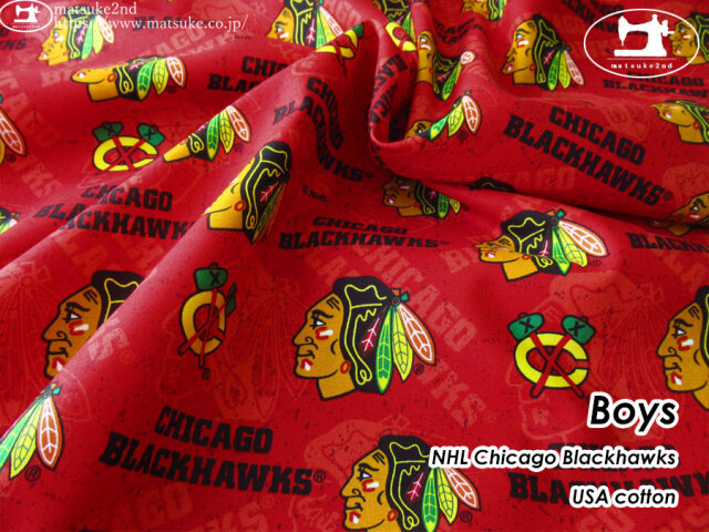 お買い得！【コットン USAプリント】　NHL Chicago Blackhawks　＊　Boys　レッド
