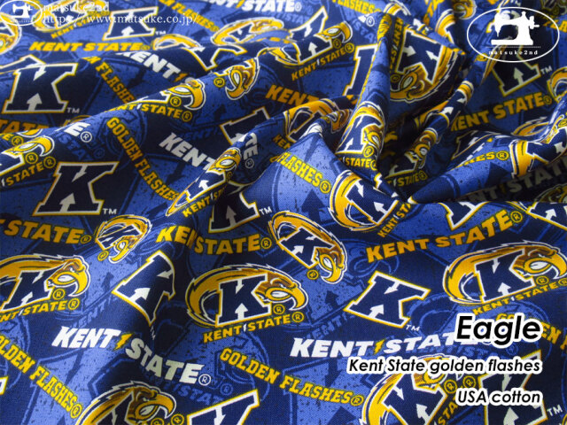お買い得！【コットン USAプリント】　Kent State golden flashes　＊　Eagle　ブルー