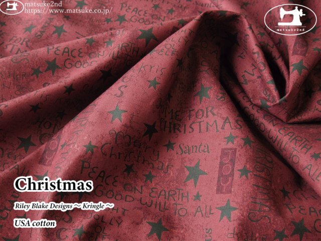 お買い得！【コットン USAプリント】　Riley Blake Designs ～ Kringle ～　＊　Christmas　ディープレッド