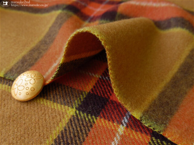 アパレル使用反】ウールモッサBIGチェック キャメル×オレンジ系