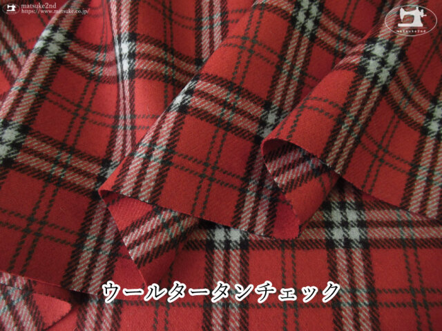 【アパレル使用反】 ウールタータンチェック　レッド系