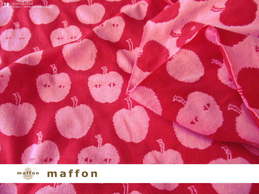 【 maffon (マフォン) 】 約７５ｃｍ幅　リバーシブルジャガード接結ニット 『 アップルアタック柄　』 レッド/ＳＴピンク