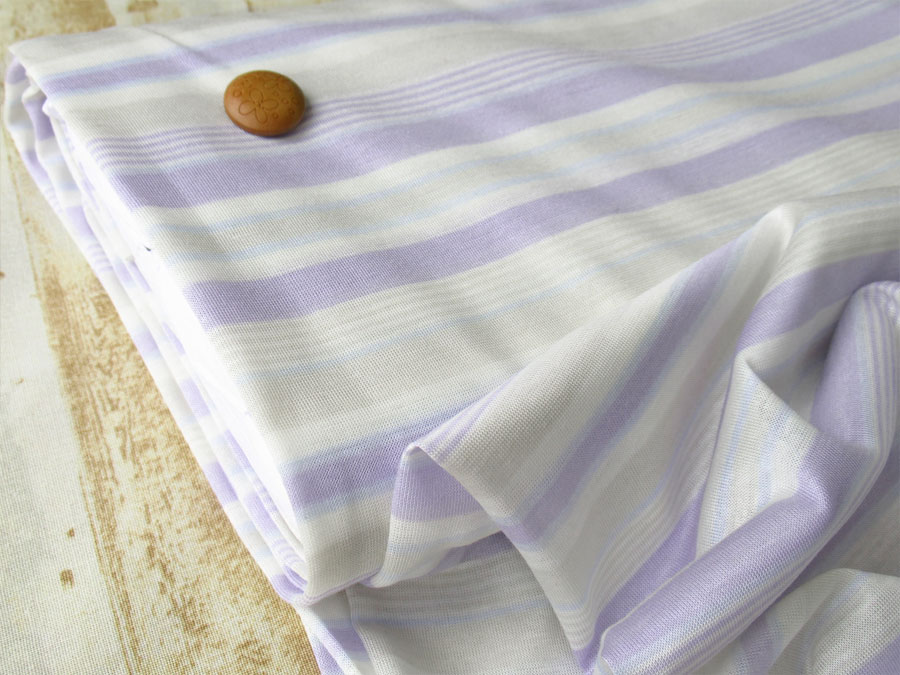 【反売り】ecoitoリッチカラフルボーダー天竺ニット　ラベンダー×オフホワイト[ 幅１３５ｃｍ×約５ｍ巻 ]