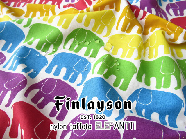 【弱撥水ナイロンタフタプリント】　Finlayson ＊ELEFANTTI （フィンレイソン＊エレファンティ）