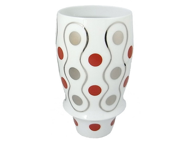 有田焼「匠の蔵」　プレミアムビアグラス　銀彩水玉（赤）