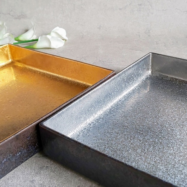 有田焼 陶悦窯 晶金塗り・銀塗り 23cm正角陶箱