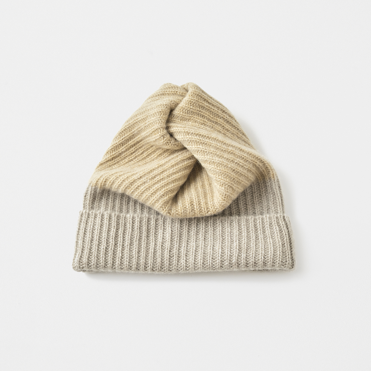 pleats knit cap 2tone - cashmere x sable