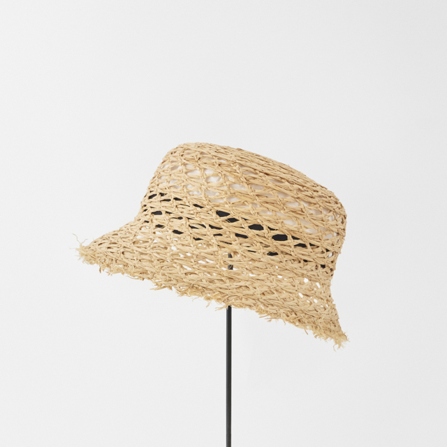 sukashi raffia braid bucket hat fringe