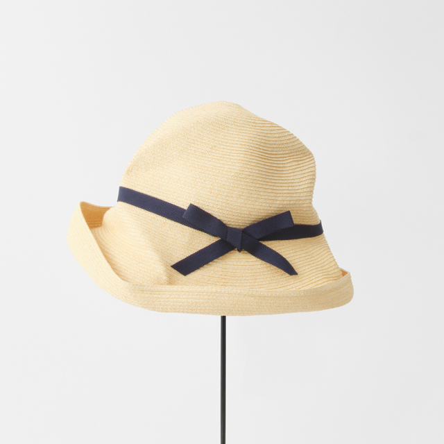 BOXED HAT 11cm brim grosgrain ribbon / natural / white base