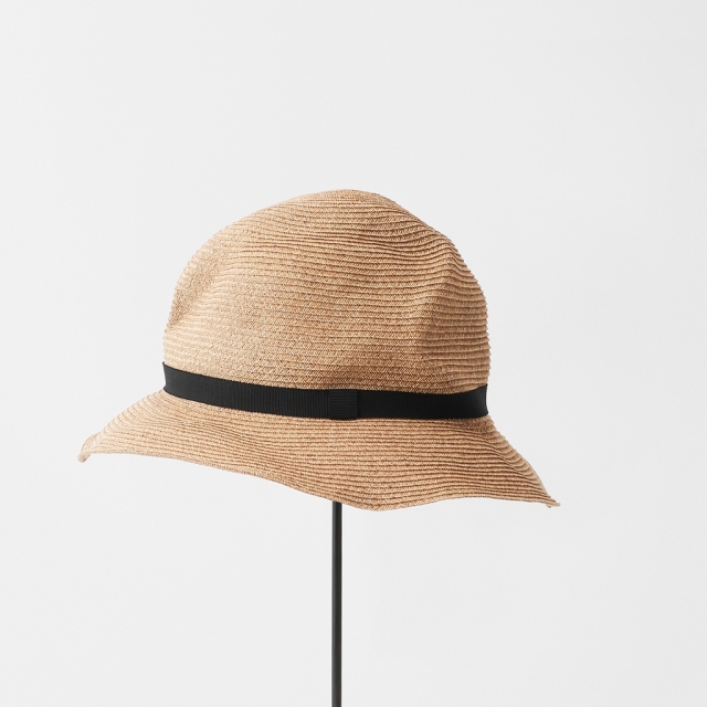 BOXED HAT 6.5cm brim grosgrain ribbon / mix brown base
