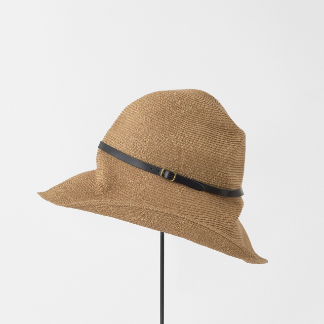 BOXED HAT paper abaca long brim leather belt