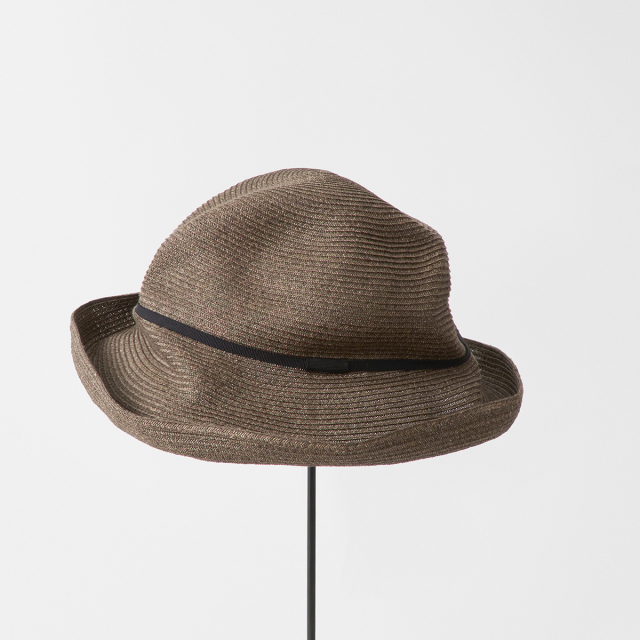 BOXED HAT 11cm brim grosgrain ribbon / dark brown base