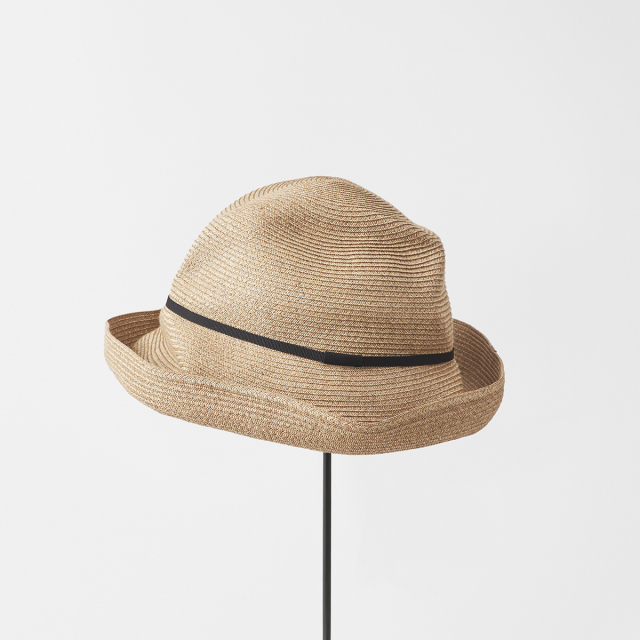 BOXED HAT 11cm brim grosgrain ribbon / mix brown base
