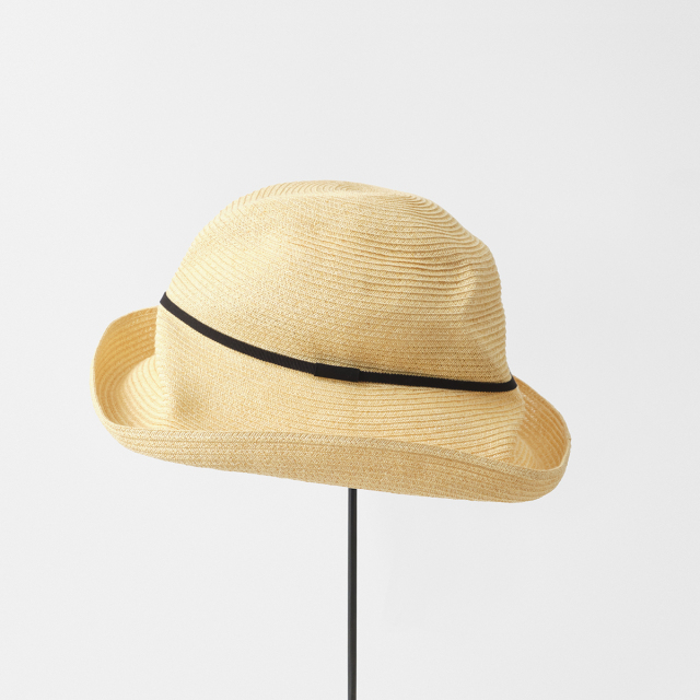 BOXED HAT 11cm brim grosgrain ribbon / natural