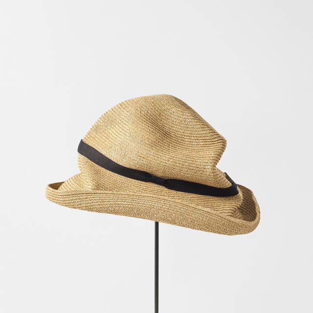 BOXED HAT 11cm brim organdy ribbon / mix brown base