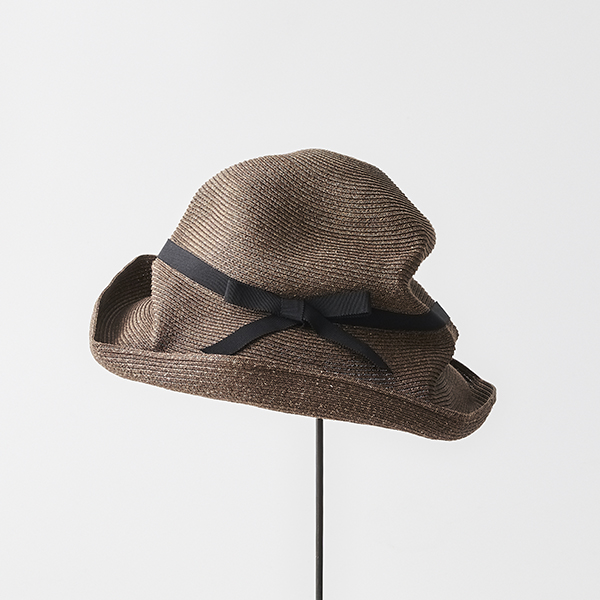 BOXED HAT 11cm brim grosgrain ribbon / dark brown / charcoal base