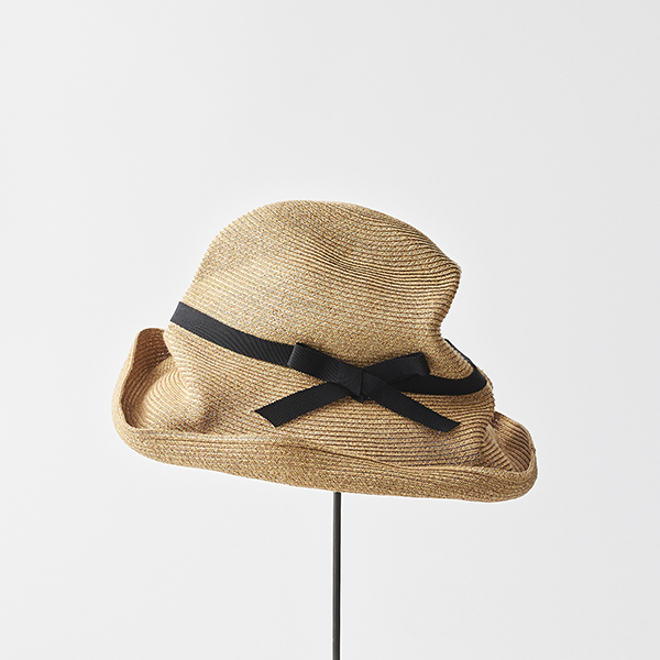 BOXED HAT 11cm brim grosgrain ribbon / mix brown base