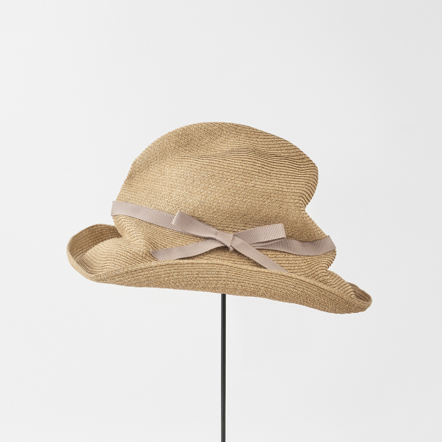 BOXED HAT 11cm brim grosgrain ribbon / mix brown base