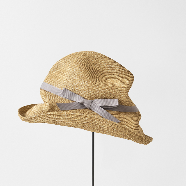 BOXED HAT 11cm brim grosgrain ribbon / mix brown base