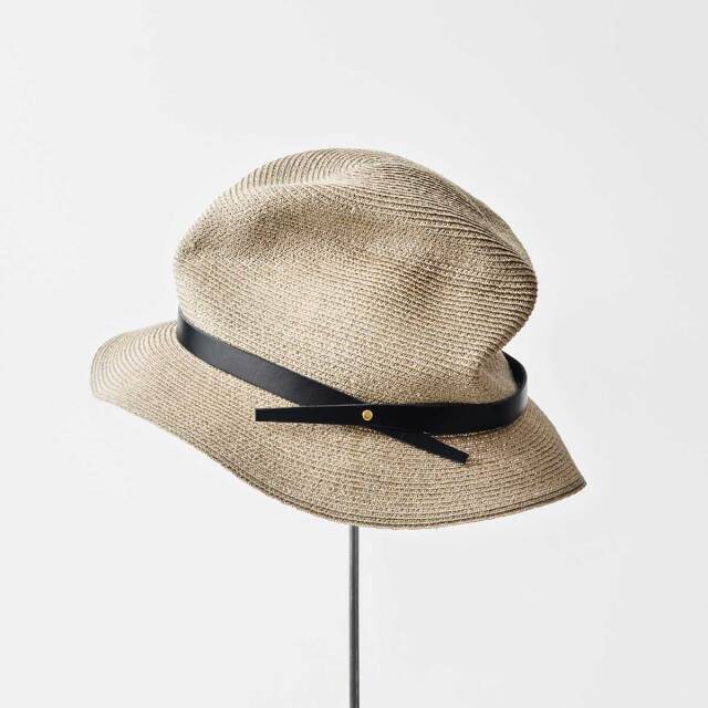 BOXED HAT abaca 6cm brim leather belt_個別オーダー