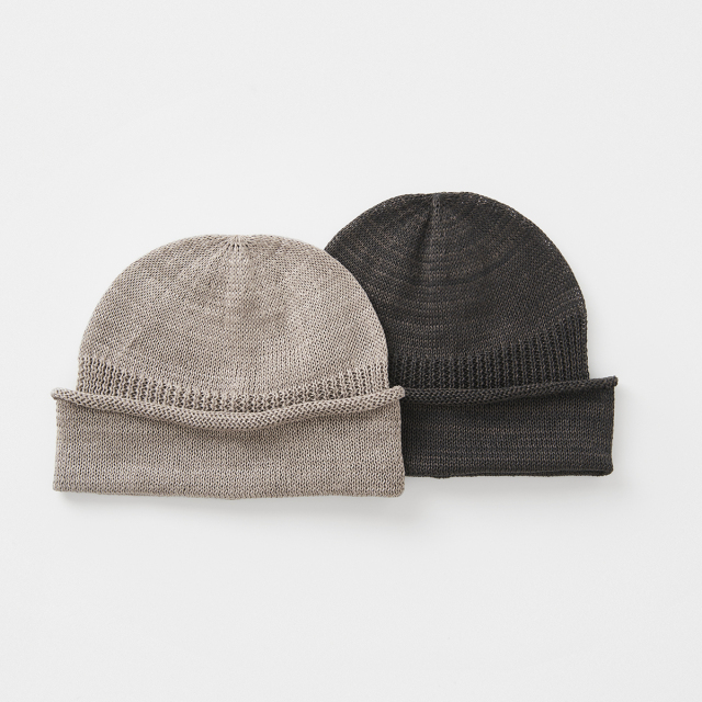 rolled edge knit cap linen silk