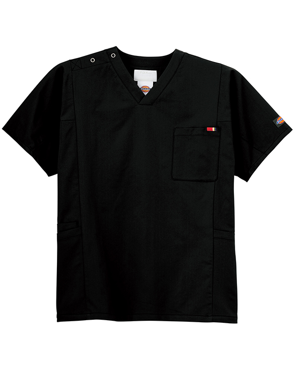 [ディッキーズ] Dickies 【幾何学的な切り替えが映えるスタイリッシュスクラブ】 男女兼用 スクラブ 7112SC （ブラック）