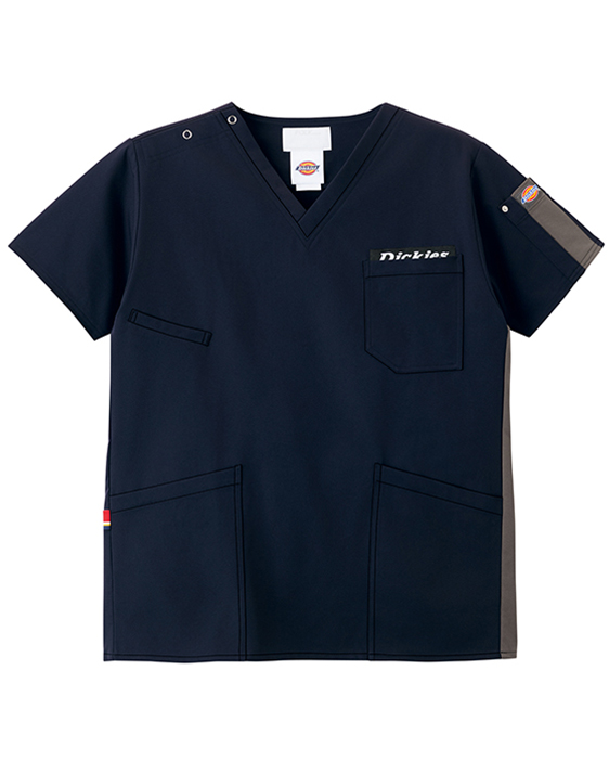 [ディッキーズ] Dickies 【アシンメトリーラインが映えるスタイリッシュスクラブ】 男女兼用 スクラブ 7116SC （ダークネイビー×ガンメタ）