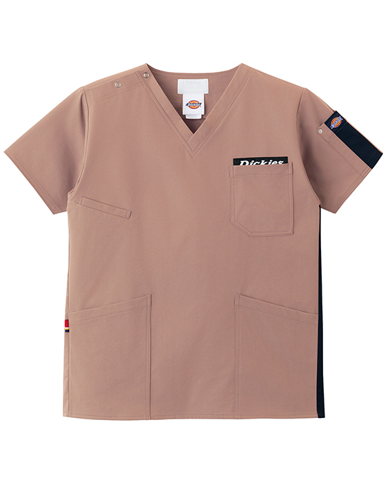 [ディッキーズ] Dickies 【アシンメトリーラインが映えるスタイリッシュスクラブ】 男女兼用 スクラブ 7116SC （スモークピンク×ダークネイビー）