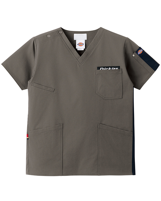 [ディッキーズ] Dickies 【アシンメトリーラインが映えるスタイリッシュスクラブ】 男女兼用 スクラブ 7116SC （ガンメタ×ダークネイビー）