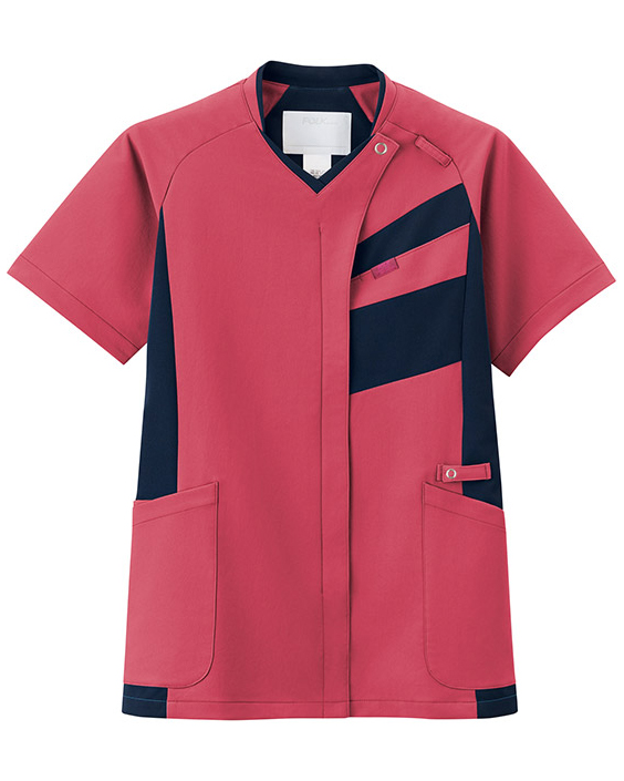 [フォーク] FOLK 【斜めカッティングが映えるスタイリッシュなジップスクラブ】 男女兼用 スクラブ 7121SC （カメリアピンク×ダークネイビー）